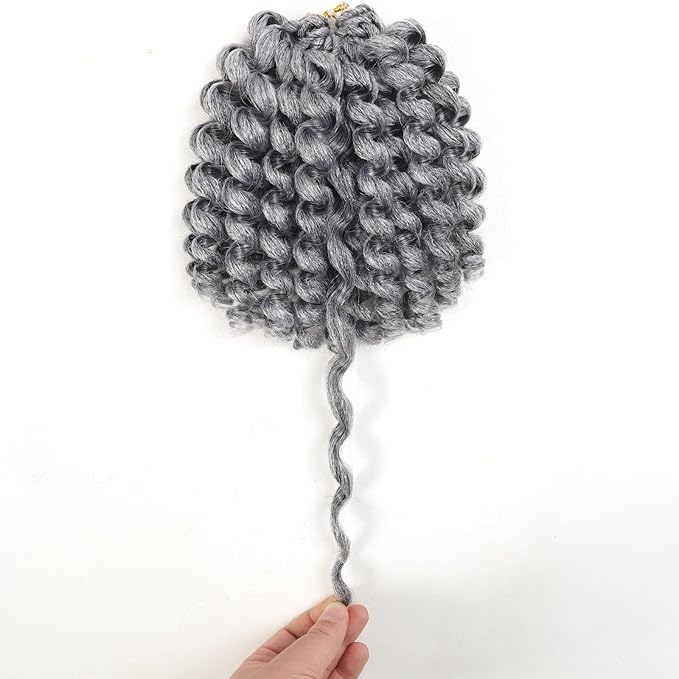Grey Short Jamaican Bounce Crochet Hair 3 Packs 2X Ringlet Wand Curl Crochet Hair 12 Inch Gray Curly Crochet Hair Extensions Curly Crochet Braiding Hair 60 Roots