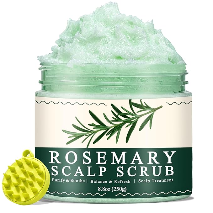 Scalp Scrub,Scalp Exfoliator with Rosemary & Mint,Hair Treatment for Itchy Scalp, Dandruff & Buildup Removal, Clarifying Scrub Shampoo with Scalp Massager for Detox & Nourishment/8.8oz