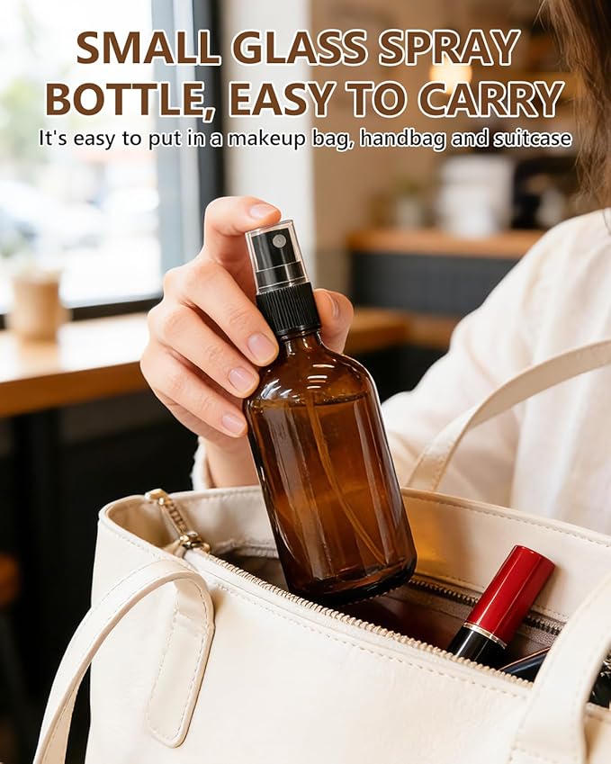 KEYWING 35 Pack Small Amber Glass Spray Bottles for Essential Oils, 4oz Empty Fine Mist Mini Spray Bottles, Refillable Containers for Hair, Travel, Plants, Cleaning, Skin Care