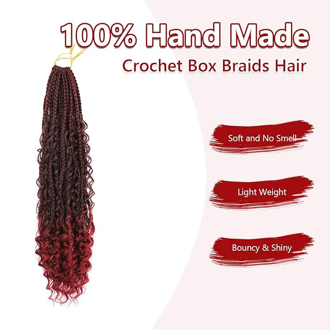 FIRSTCYH HAIR 8 Packs 18 Inch Boho Box Braids Crochet Braids Hair Synthetic Braiding Hair Goddess Box Braids Crochet Hair for Black Women (18(8Packs), 1B/Bug)