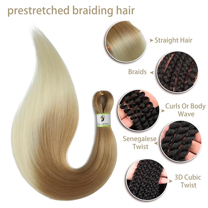 Ombre Braiding Hair Pre Stretched 24 Inch 8 Packs, Synthetic yaki Ombre Blond Pre Stretched Braiding Hair 27/613#