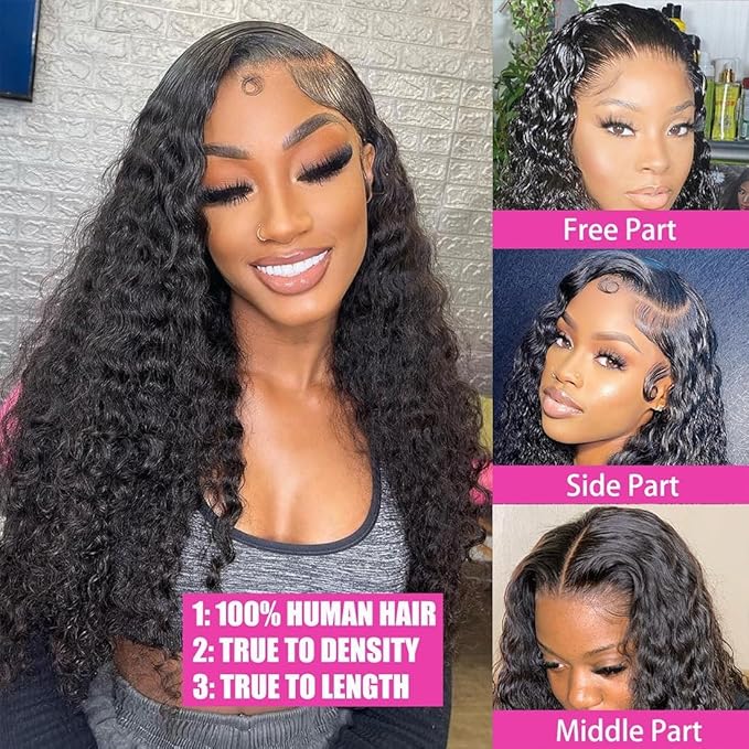 Deep Wave Lace Front Wigs Human Hair Pre Plucked 220% Density 13x4 HD Transparent Lace Closure Wigs Human Hair for Women 24 Inch Curly Lace Frontal Wig Brazilian Virgin Hair