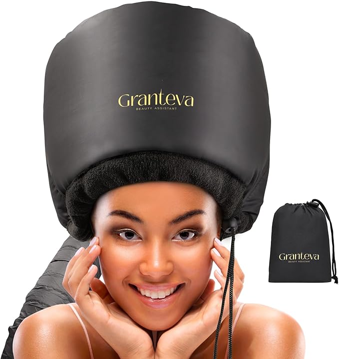 Hooded Hair Dryer Attachment w/A Headband Integrated That Reduces Heat Around Ears & Neck - Hair Dryer Hooded Diffuser Cap for Curly, Speeds Up Drying Time, Deep Conditioning At Home - Portable, Large