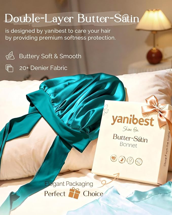 YANIBEST Silk Bonnet for Sleeping Women Adjustable Double Layer Satin Bonnet Reduce Friction Prevent Frizz Natural Curly Hair