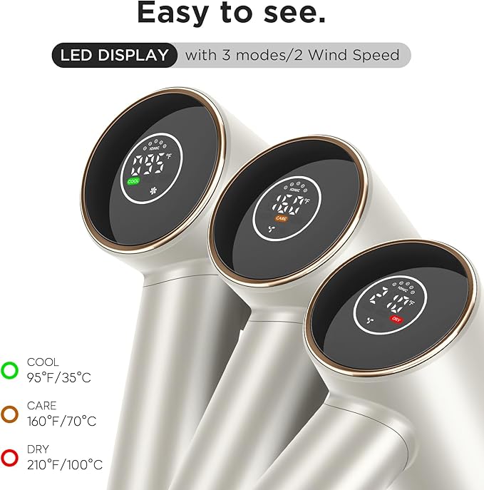 Hair Dryer, PARWIN PRO BEAUTY Fast Drying Blow Dryer with Diffuser, 110,000 RPM High Speed Hair Dryer with Display, 200 Million Negative Ions for Frizz Smoothing, 2 Speeds & 3 Temps, Champagne Silver