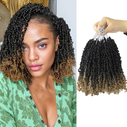 Yanky Twist Crochet Hair, PILLUGER Yaki Twists Hair Micro Spring Twist Braids,9 Packs Pre-looped passion Twist Brown Senegalese With Curls Crochet Synthetic Hair Extensions(OT27)