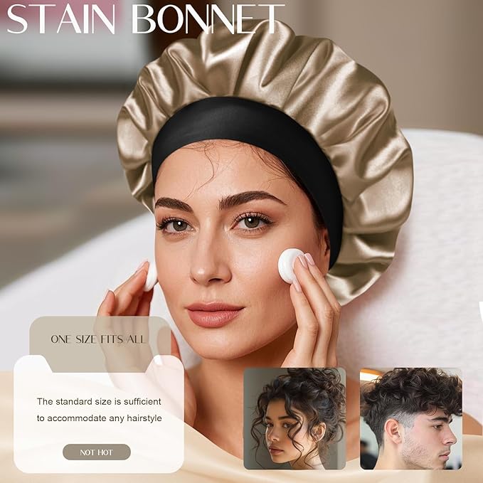 Satin Silk Bonnet for Men & Women, Double Layer Silk Sleep Bonnets, Soft Satin Lined Bonnet for Curly & Natural Hair
