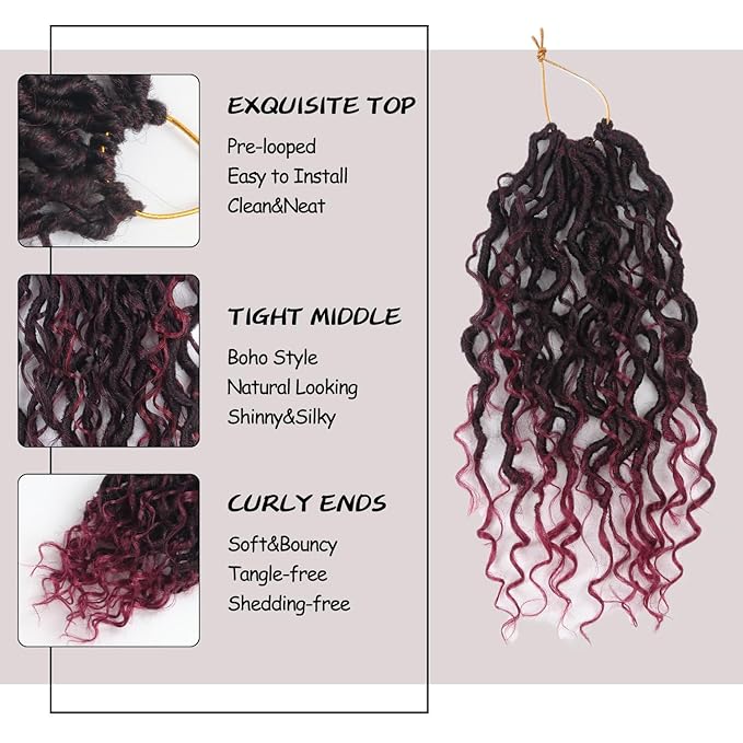 Goddess Locs Crochet Hair,10 Inch 9 Packs Synthetic Faux Locs Crochet Hair for Black Women,River Locs Hair Extensions Boho Style Pre looped Faux with Curly Ends