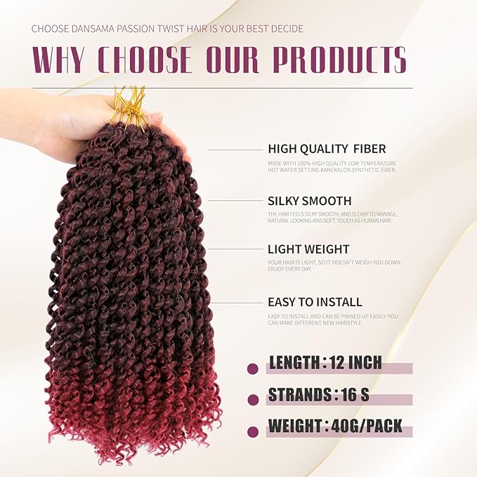 Dansama Passion Twist Hair Water Wave Braiding Hair for Butterfly Style Crochet Braids Bohemian Hair Extensions (12inch (Pack of 6), T1B/BUG)