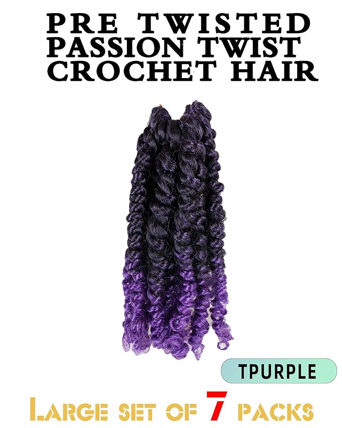 Super Short Passion Twist Crochet Hair for Black Women and Kids-6 Inch 7 Packs Ombre Purple Pre Looped Pre-twisted Passion Twist Hair,Bob Spring Kinky Twist Bohemian Curl(6"-7P,Tpurple)