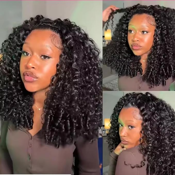 VIPbeauty Burmese Curly Half Wig Human Hair 200 Density 3 In 1 Seamless Flip Over Glueless Wear and Go Beginner Friendly 14A Brazilian Virgin Burmese Curly Wig Human Hair Drawstring Headband 22Inch