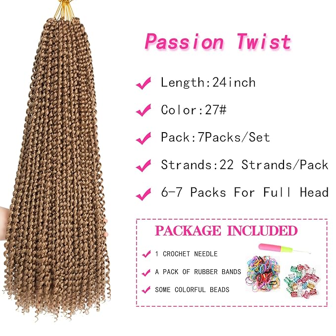 Ubeleco 24 Inch Passion Twist Hair, Long Water Wave Crochet Hair 22 Strands/Pack Blonde Passion Twist Crochet Hair Bohemian Synthetic Curly Braiding Hair Extensions (24 Inch (Pack of 7), #27)