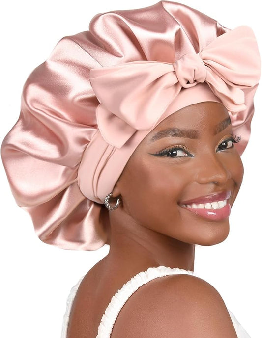 YANIBEST Silk Bonnet for Sleeping Women Adjustable Double Layer Satin Bonnet Reduce Friction Prevent Frizz Natural Curly Hair