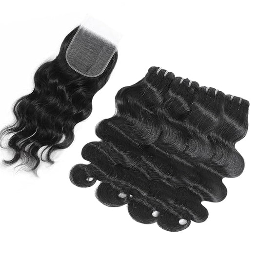 4 Bundles with Closure 12A Human Hair 18 20 22 24+16 Inch Brazilian Body Wave Bundles Human Hair 100% Unprocessed Virgin 4 Body Wave Bundle Deals with 5x5 HD Lace Closure