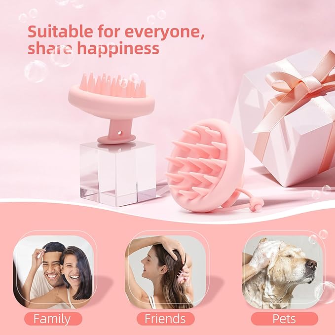 Scalp Massager Shampoo Brush, Scalp Scrubber with Soft Silicone Bristles, Scrubber Scalp Exfoliator for Dandruff Removal，Hair Grouth,Wet Dry Hair Massager Brush for All Hair (Pink)