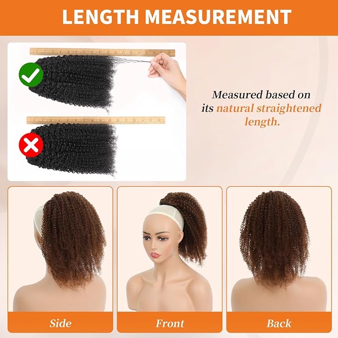 Afro Kinky Curly Ponytail Human Hair 150% Density Brazilian Virgin Hair 4C Afro Puff Drawstring Ponytail Extension for Black Women Dark Brown Color （22 Inch 4#）