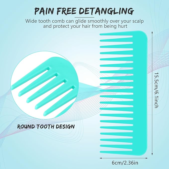 Patelai Wide Tooth Comb Large Hair Detangling Comb for Curly, Wet Dry Hair, No Handle Detangler Accessories(Blue, Mint)