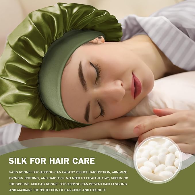 Satin Silk Bonnet for Sleeping, Double Layer Silk Sleep Cap for Men & Women, Soft Satin Lined Bonnet for Curly Hair