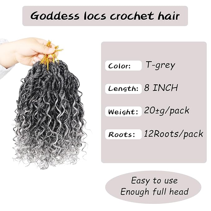 Goddess Locs Crochet Hair,8 Inch 9 Packs Faux Locs Synthetic Crochet Hair for Black Women, Boho Style Pre looped crochet with Curly Ends