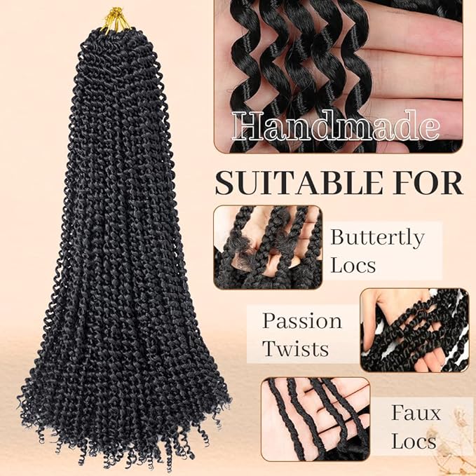 ShowCoco 8 Packs Passion Twist Hair 30 Inch Water Wave Crochet Hair For Passion Twist Crochet Braiding Hair Long Bohemian Hair Braiding Passion Twist Braids Synthetic Hair Extensions(30 Inch, #1B)