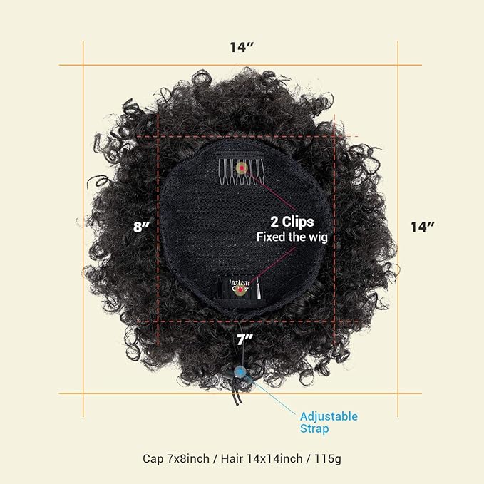 GLAM21USA Afro Puff Drawstring Ponytail Retro Kinky Curly Ponytail Wig Clip in Bun Hair Piece for Black Women Synthetic Hair Extension (LARGE, T1B/30)