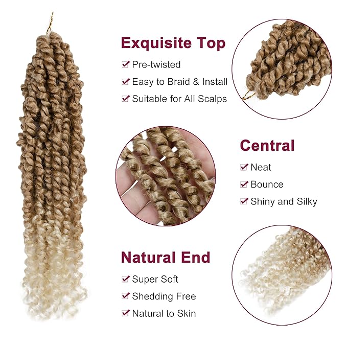 Passion Twist Hair - 8X 14 Inch Passion Twist Crochet Hair For Women, Crochet Pretwisted Curly Hair Passion Twists Synthetic Braiding Hair Extensions (14 Inch, T27/613)