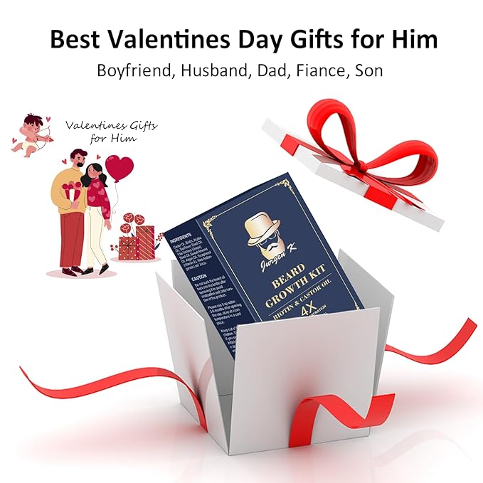 Jurgen K Beard Growth Kit, Upgraded Beard Growth Oil (2Oz) w/Biotin & Castor Oil, Beard Massager for Patchy/Spot Beard, Beard Kit for Men's Daily Grooming, Birthday Gifts for Him Boyfriend Husband