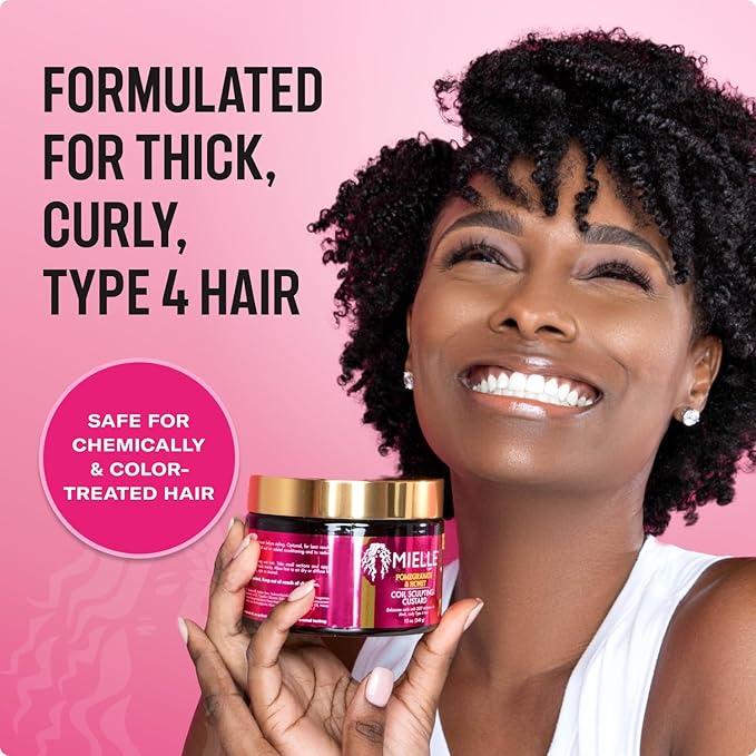 Mielle Organics Pomegranate & Honey Curl Cream - Coil & Curl Defining Hair Cream for Type 4 Hair - Hydrates, Controls Frizz, Conditions & Adds Shine (12 Fl Oz)