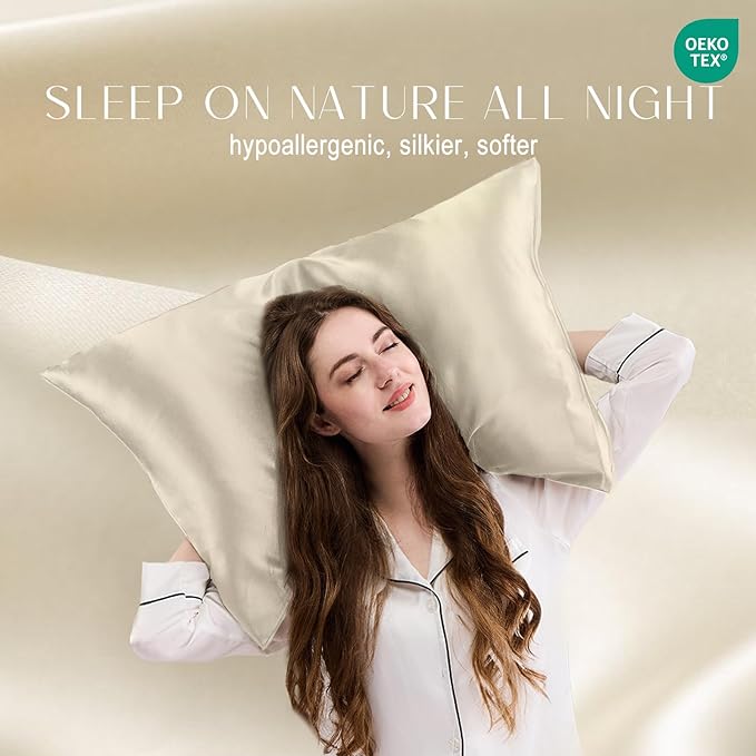 ZIMASILK 100% Pure Mulberry Silk Pillowcase for Hair and Skin Health,Soft and Smooth,Both Sides Premium Grade 6A Silk,600 Thread Count,with Hidden Zipper,1pc (Queen 20''x30'',Beige)