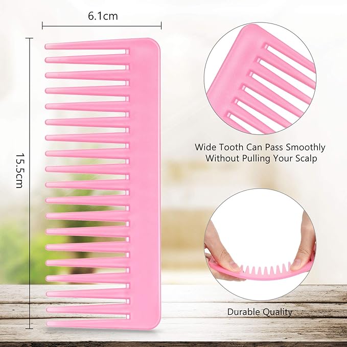 Large Hair Detangling Comb Wide Tooth Comb for Curly Hair Wet Dry Hair, No Handle Detangler Comb Styling Shampoo Comb (Cyan, Pink)