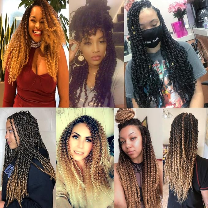 7 Packs Passion Twist Hair 22 Inch Water Wave Synthetic Curly Braids for Passion Twist Crochet Braiding Hair Long Bohemian Curly Hair (22inch, 1B/brown/honey blonde)