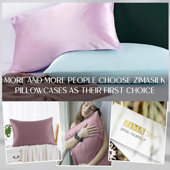 ZIMASILK 100% Pure Mulberry Silk Pillowcase for Hair and Skin Health,Soft and Smooth,Both Sides Premium Grade 6A Silk,600 Thread Count,with Hidden Zipper,1pc(Standard 20''x26'',Dark Mauve)