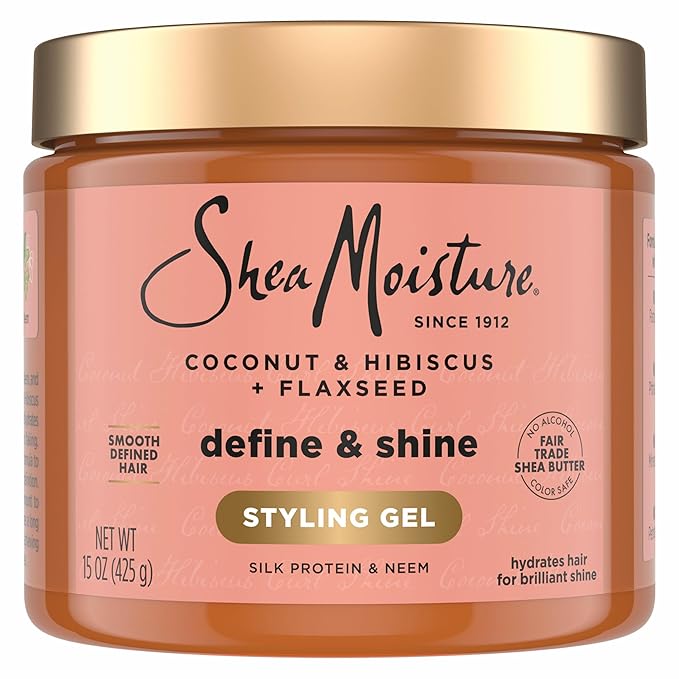 SheaMoisture Define & Shine Styling Gel + Flaxseed Coconut&Hibiscus Hydrates,Holds Your Style All Day Infused With Glycerin,Coconut Oil an Invigorating Sweet Scent ParabenFree Frizz Control Gel 15OZ