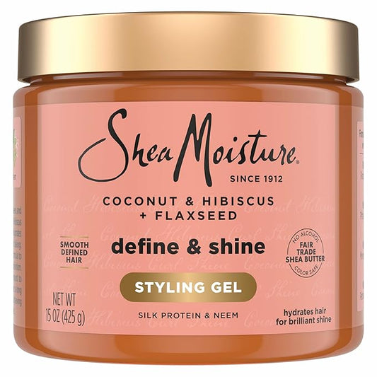 SheaMoisture Define & Shine Styling Gel + Flaxseed Coconut&Hibiscus Hydrates,Holds Your Style All Day Infused With Glycerin,Coconut Oil an Invigorating Sweet Scent ParabenFree Frizz Control Gel 15OZ