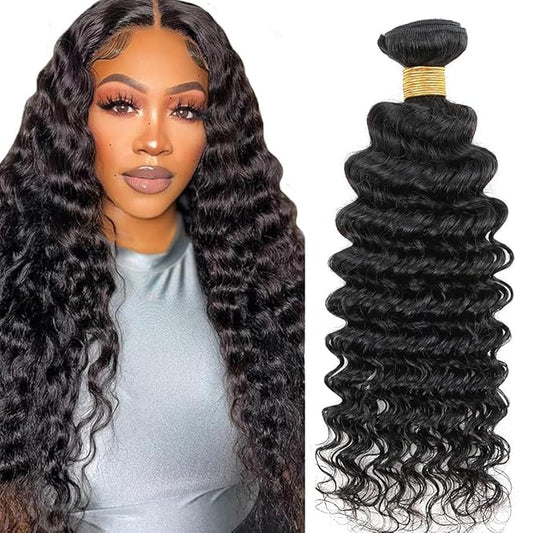 Human Hair Bundles Deep Wave Brazilian One Bundle 26inch 12A 100% Unprocessed Virgin Deep Wave Quick Weaves Raw Human Hair Bundles Deals Natural Black