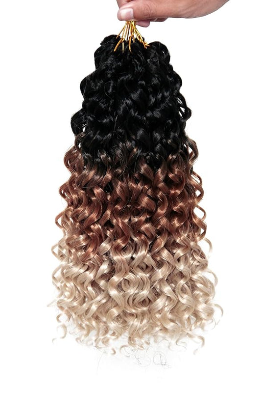 QRHSUKA GoGo Curl Crochet Hair Short Curly Crochet Hair for Women Beach Curl Water Wave Deep Twist Crochet Braids Synthetic Braiding Hair Extensions (12 inch(Pack of 6), 1B/27/613)