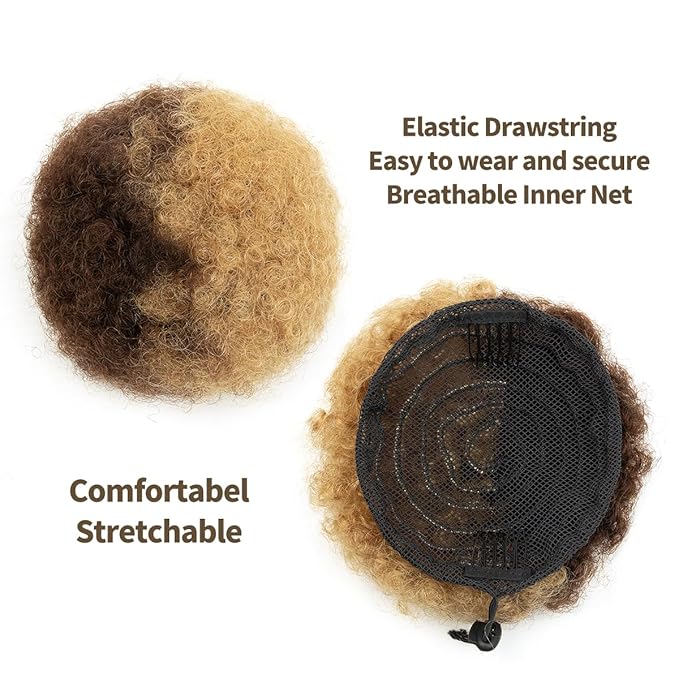 isheeny Medium Human Hair Ponytail Extension For Black Women, Real Human Hair Drawstring Ponytail Hair Extensions P4-27 For Little Girls, Curly Hairpiece, Soft, And Durable For Repeated Use