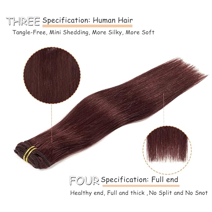 Caliee Clip in Human Hair Extensions Burgundy Wine Red 99J Hair Straight Real Human Hair Extensions Clip in 140G 20 Inch Red Clip in Extensions 100% Virgin Hair Extensions 7PCS