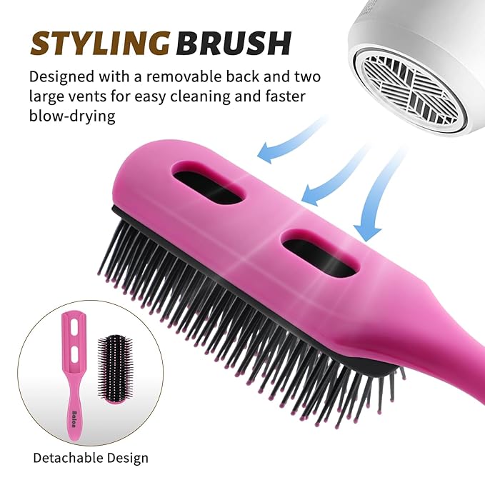 4Pcs Detangling Brush Set for Women - Paddle Brush for Wet or Dry Straight, Long, Thick, Curly, Natural Hair, No More Tangles (Pink)