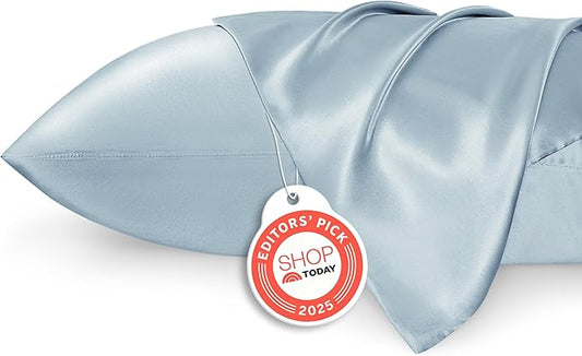 Bedsure Satin Pillowcases, Similar to Silk Pillow Cases Queen Size Set of 2, Stone Blue Pillow Case for Sleeping Women with Envelope Closure, Gifts for Women Men, 20x30 Inches, 2pcs