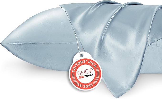 Bedsure Satin Pillowcase 2 Pack Similar to Silk Pillow Cases Standard Size, Pillow Case for Sleeping Women with Envelope Closure, Gifts for Women Men, Stone Blue, 20x26 Inches, 2pcs