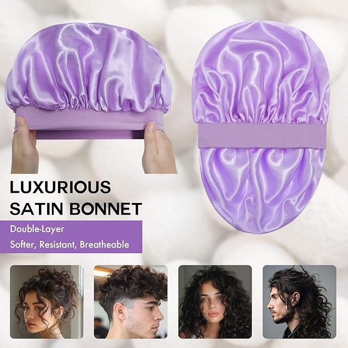 Satin Silk Bonnet for Sleeping, Double Layer Silk Sleep Cap for Men & Women, Soft Satin Lined Bonnet for Curly Hair