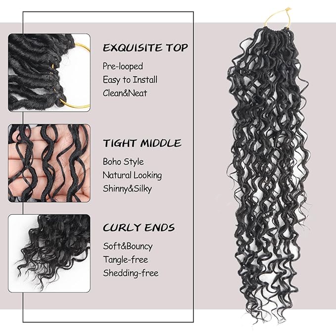 Goddess Locs Crochet Hair 24 Inch 9 Packs Synthetic Faux Locs Crochet Hair for Black Women, River Locs Hair Extensions Style Pre looped Crochet Locs with Curly Ends