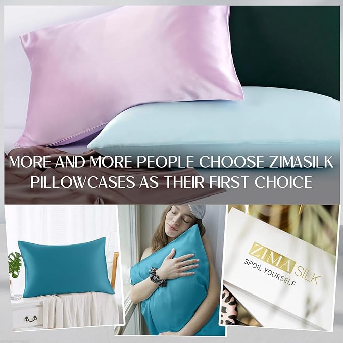 ZIMASILK 100% Pure Mulberry Silk Pillowcase for Hair and Skin Health,Soft and Smooth,Both Sides Premium Grade 6A Silk,600 Thread Count,with Hidden Zipper,1pc (King 20''x36'',Turquoise)