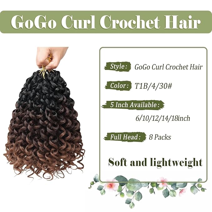 Vomella GoGo Curl Crochet Hair for Black Women 8 Packs 12 Inch Water Wave Beach Curl Synthetic Deep Twist Curly Crochet Hair Extensions T1B/4/30