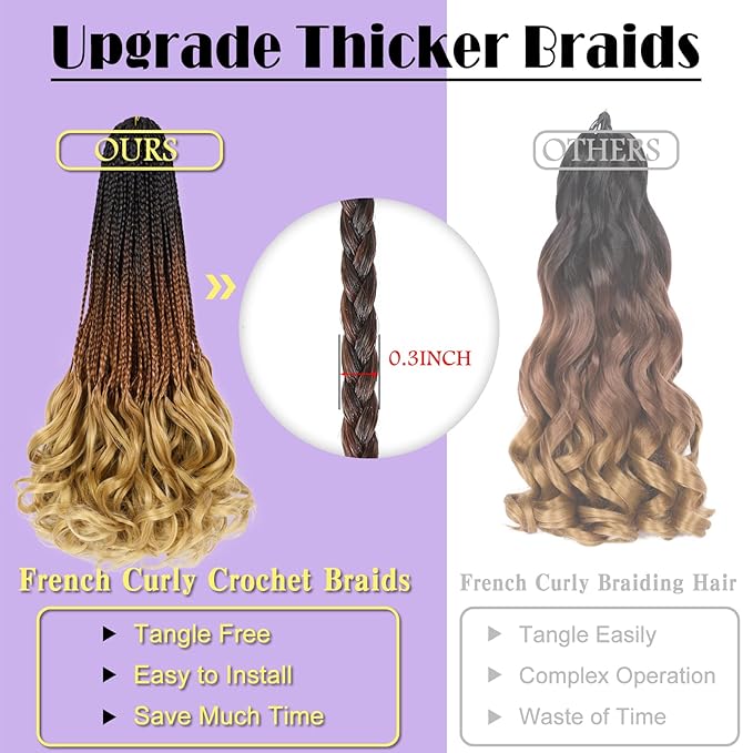 Curly Crochet Hair for Women 24 Inch Goddess Box Braids Crochet Hair Pre Looped French Curl Braiding Hair Crochet Braids 8 Packs French Curls Knotless Braid Hair Extensions (1B/30/27)
