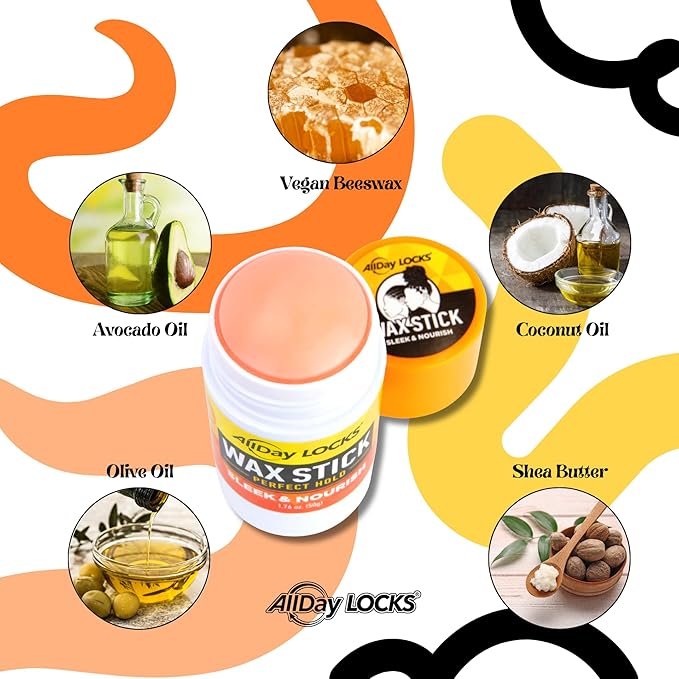 AllDay Locks Wax Stick (1.76 oz) | Hair Styling Edge Control Slick Stick | Non-Greasy, Easy-to-Use | Compact & Mess-Free Frizz Tamer | Olive, Coconut, Avocado, Shea Infused | 1.76 oz