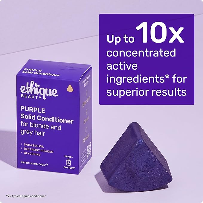 Ethique Purple Conditioner Bar for toning brassy hair - Plastic-Free, Cruelty-Free, Vegan, 2.12 oz - Formerly Tone it Down