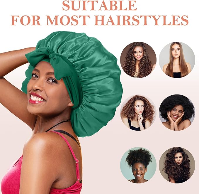 3Pcs Bonnets for Sleeping, Extra Satin Silk Bonnet for Sleeping Women with Tie Band for Curly Hair Jumbo Bonnet Braids