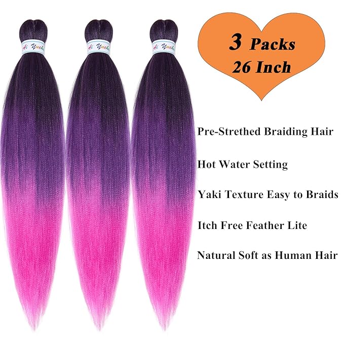 Purple Ombre Braiding Hair Pre Stretched Kanekalo Prestretched Braiding Hair Ombre Knotless Kids Micro Jumbo Hair Extensions for Box Braids Braiding